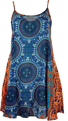 Produktbild von Boho Dashiki Minikleid, Trägerkleid, Strandkleid - Petrol/orange, Damen, Blau, Viskose, Kleider