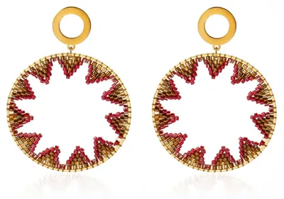 Produktbild von Rote Sternform Boho Perlen Ohrringe Damen Boho Creolen Große Leichte Statement V