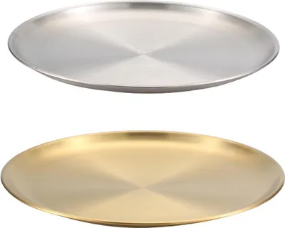 Produktbild von Edelstahlteller, 2er-Set, runde Speiseteller, Metallteller, ideal für Picknick, Camping, bruchsicher