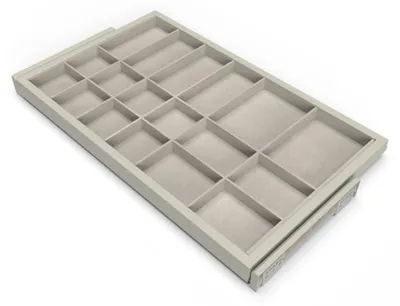 Produktbild von Emuca Set aus Organiser Schubladenset mit Soft-Close-Auszugsrahmen für Kleiderschränke, verstellbar, Modul 800mm, Steingrau