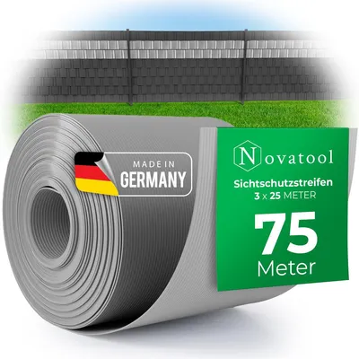 Produktbild von Novatool PREMIUM PP 75m Rollen Sichtschutzstreifen für Doppelstabmattenzaun FENSTER GRAU für 30 Reihen Stabmattenzaun Sichtschutzstreifen langlebig & witterungsbeständig Zaunelemente Sichtschutz