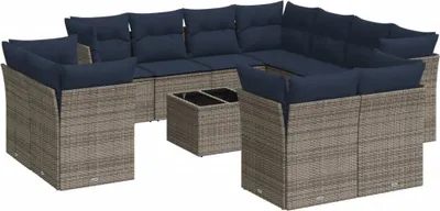 Produktbild von vidaXL 12-tlg. Garten-Sofagarnitur mit Kissen Grau Poly Rattan