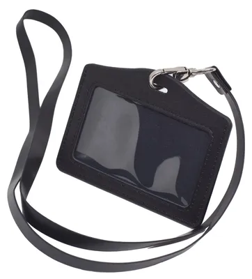 Image de Étuis pour cartes d'identité en cuir véritable, étuis pour cartes d'identité robustes en cuir, porte-cartes avec lanière en cuirPolyuréthane(noir, H)