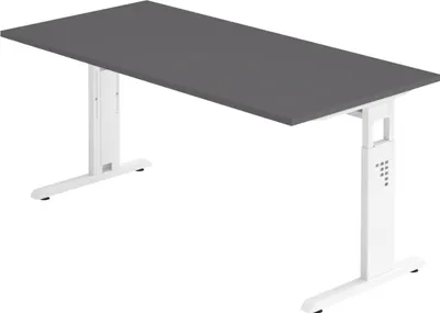 Produktbild von bümö Schreibtisch Serie-O - Größe:  160 x 80 cm, Nachbildung: Graphit, Gestell: Weiß