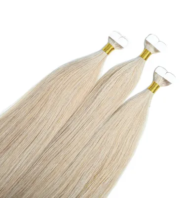 Produktbild von hair2heart Premium Mini Tape Extensions Echthaar - 12 Tapes 50cm 10/1 hell-lichtblond asch