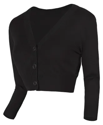 Imagen del producto de Cárdigan de punto con cuello en V, manga 3/4 y diseño corto para mujer