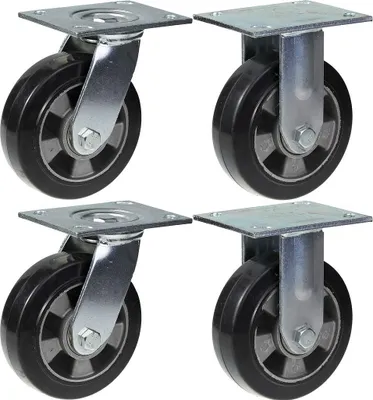Zdjęcie produktu dla kółka 152 mm 6", czarne, gumowe, obrotowe i stałe, udźwig 1320 kg, zestaw 4 szt