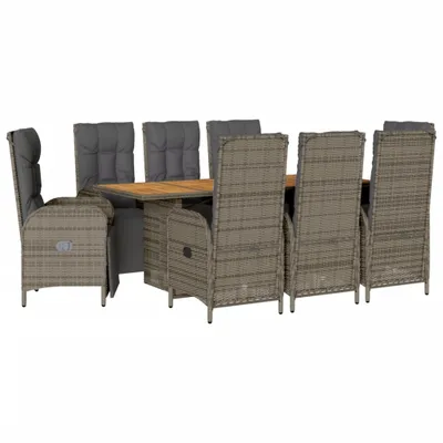 Produktbild von 9-tlg. Garten-Essgruppe mit Kissen Grau Poly Rattan