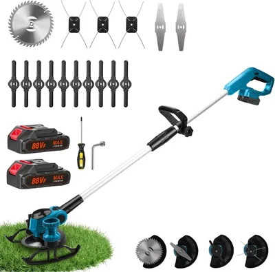 Produktbild von Akku-Rasentrimmer, Elektrischer Grasschneider, mit 2 Batterie und Ladegerät, 90° Trimmwinkel, Teleskop-Stiel & Zusatzhandgriff