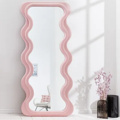Produktbild von cagü: Art-Deco-Design Wandspiegel VELA Pastell-Rosa Wellenform Rechteckig 160cm x 70cm