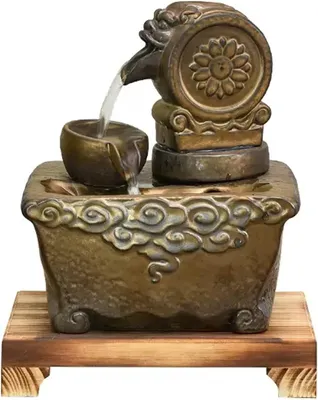 Produktbild von Dekorativer Tischbrunnen als chinesische Keramikskulptur mit Wasserzirkulation für Büro, Wohnzimmer und Zen-Meditation