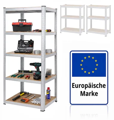 Produktbild von Relaxdays Schwerlastregal, 5 Ebenen, HBT: 200 x 90 x 60 cm, bis 875 kg, Keller & Garage, Lagerregal, Stahl, silber