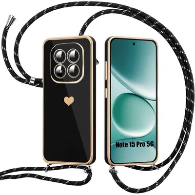 Image de Coque Cordon pour Xiaomi Redmi Note 15 Pro 5G, Silicone Slim Antichoc Motif Cœur - Noir