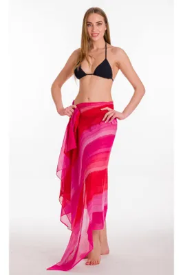 Produktbild von Pareo Damen aus 100 % Baumwolle – Gestreift in Pink & Rot – Strandtuch, Wickelrock & Strandüberwurf – 180 × 110 cm