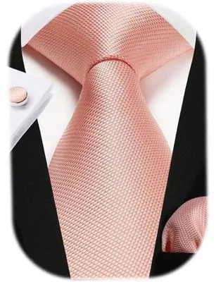 Image de Ensemble de cravates pour hommes comprenant une cravate, un mouchoir de poche et des boutons de manchettes, en soie, motif paisley, couleur rose