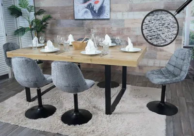 Obrázek produktu pro sada 6 jídelních židlí HWC-A60, kuchyňská otočná židle, ocel Tkanina /textilní šenil (465 g/m²) tmavě šedá