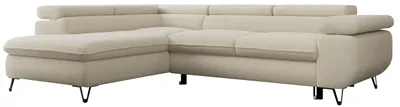 Produktbild von Ecksofa Sofa Beige, Wohnlandschaft L-Form mit Schlaffunktion und Bettkasten, Schlafsofa mit Bettkasten, Sofa mit Einstellbare Kopfstützen, Peter L - Beige Boucle - Links Beige