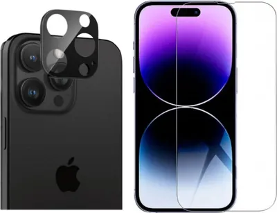 A black iPhone with a camera lens protector and a screen protector.