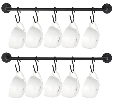Tassenregal-Set mit 10 Haken, 2er-Pack, schwarz, Metall