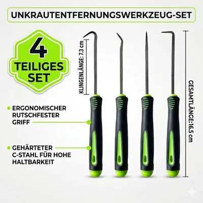 Zdjęcie produktu dla Zestaw do usuwania chwastów, 4-częściowy – skrobak do fug i metalowy środek do usuwania mchu