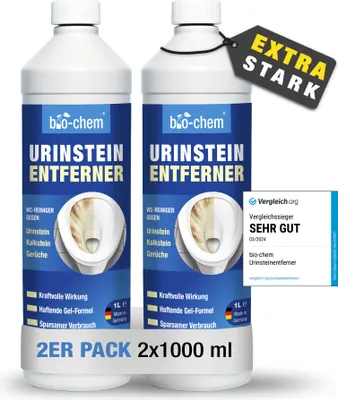 Produktbild von bio-chem Urinsteinentferner EXTRA STARK - 2x 1000 ML - Extrem kraftvoller & hochkonzentrierter Profi WC-Reiniger - Entfernt mühelos hartnäckigste Ablagerungen und Gerüche - Germany