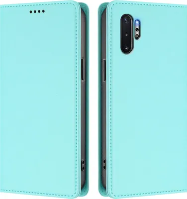 Image de Étui en cuir pour Samsung Galaxy Note 10+/Note 10 Plus 5G, étui à rabat magnétique en cuirPolyuréthaneavec support, vert menthe