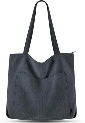 Produktbild von Prite Damen Handtasche Tote Bag Shopper Umhängetasche Cord Beuteltasche Grau