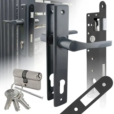Produktbild von NATI-Set für Tore und Zäune, Griff 90, Anthrazit, Schloss 90/22, Zylinder 30/30