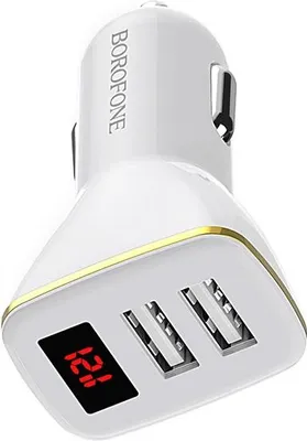 Zdjęcie produktu dla Borofone - ładowarka samochodowa 2x USB z wyświetlaczem LED, biały