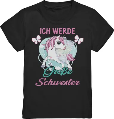 Produktbild von Große Schwester T-Shirt Einhorn Große Schwester Geschenk – Black / 122/128 (7-8)