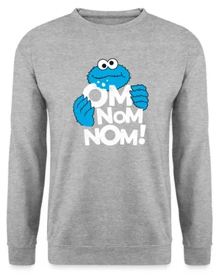 Produktbild von Spreadshirt Sesamstraße Krümelmonster Om Nom Nom Uni Pullover, XXL, Weißgrau meliert