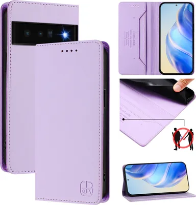 Obrázek produktu pro Kožené pouzdro pro Google Pixel 6 Pro, flipové pouzdro s přihrádkami na karty, peněženkou a stojánkem Fialový