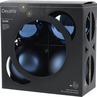 Weihnachtskugeln Glas 10cm 4 Stück - Nachtblau