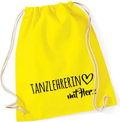 Produktbild von Huuraa Turnbeutel Tanzlehrerin mit Herz 12 Liter Yellow Baumwolle Rucksack Geschenkidee