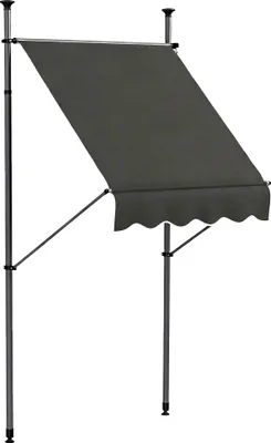 Image de Outsunny Store banne autoportant manuel auvent ršŠtractable 1,5L x 1,2l x 2,1-3H m inclinaison ršŠglable pour balcon sans trous š€ percer mšŠtal alu polyester gris foncšŠ