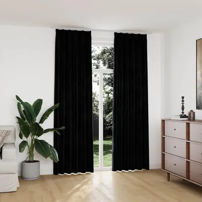 Immagine prodotto di Vidaxl Vorhänge Blackout 2 STs mit Haken 140x245 cm Samt schwarz