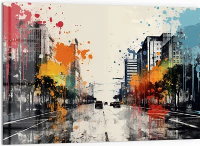 Produktbild von DEQORI Küchenrückwand Glas 60x40 cm 'Urbane Farbwellen' Spritzschutz Bad Rückwand Küche