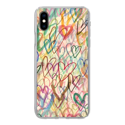 Produktbild von MuchoWow® Handyhülle Schutzhülle Hülle für iPhone Xs Eine Illustration mit Herzen im Hintergrund Silikon Softcase Handy Hülle - Handytasche