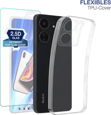 Produktbild von Slim Cover für Xiaomi Redmi 13C mit 9H Displayglas Displayschutz Hülle Transparent Flexibel Elastisch Backcover Schutzhülle Handyhülle
