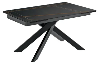 Zdjęcie produktu dla Rozkładany stół Ares z matowym, czarnym, ceramicznym blatem z efektem marmuru i czarną, metalową podstawą – 140/200 cm, 8 miejsc