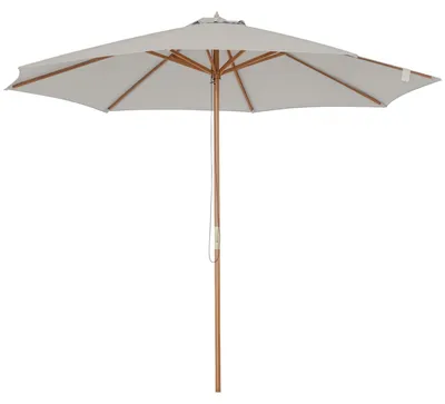 Produktbild von Sonnenschirm Ø 300 cm Seilzug, Gartenschirm Holzschirm Strandschirm, Fichtenholz 8 Bambusstreben Polyester, Grau | 250 cm Höhe | UV-Schutz | 6,5 kg