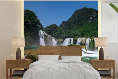 Produktbild von MuchoWow® Fototapete für Wohnzimmer oder Schlafzimmer Wandtapete Vinyl Motivtapete Wasserfälle - Berge - Natur - 280x280 cm - Hintergrundbild