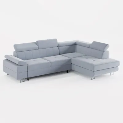 Produktbild von ECKSOFA CAROLINE Rechts Grau matter Veloursstoff mit Schlaffunktion und Bettkasten
