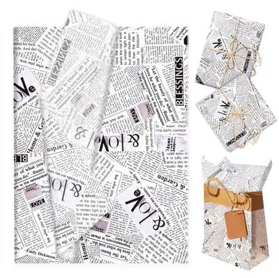 Produktbild von Seidenpapier Verpackungsmaterial 100 Blatt Zeitungsdesign Weiß Schwarz 50x35CM