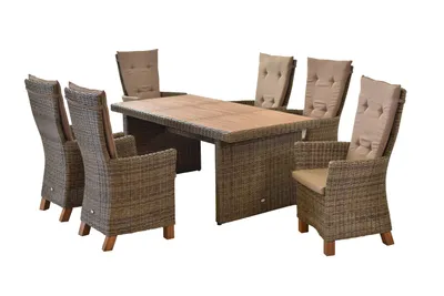 Produktbild von Merxx Gartenmöbel Set 13tlg., 6 Hochlehner Sessel, 6 Auflagen, Tisch 185 x 90 cm - Aluminium/Akazie/Polyrattan