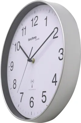 Produktbild von Klassische radiografische Wanduhr mit silbernem Rahmen und weißem Zifferblatt - Ø 30 cm