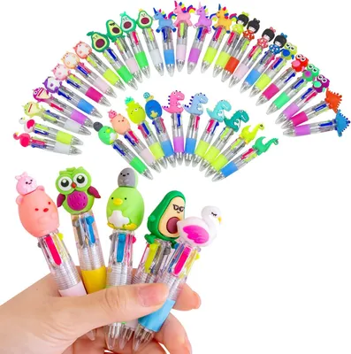 Productafbeelding van Yolistar Rollerbalpen - 4 kleuren in 1 - Meerkleurig - Intrekbaar - 36 schattige pennen - Gepersonaliseerd - Kinderen