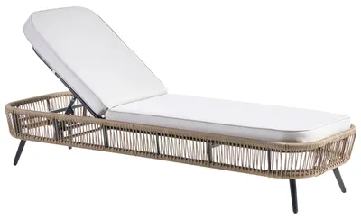 Zdjęcie produktu dla BELIANI Leżak ogrodowy beżowy PE rattan 190 x 70 cm poducha regulowany zagłówek