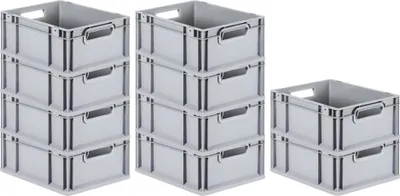 Produktbild von SuperSparSet 10x Eurobox NextGen Grip | HxBxT 17x30x40cm | 16 Liter | Griffe offen | Glatter Boden | Grau | Eurobehälter, Transportbox, Transportbehälter, Stapelbehälter