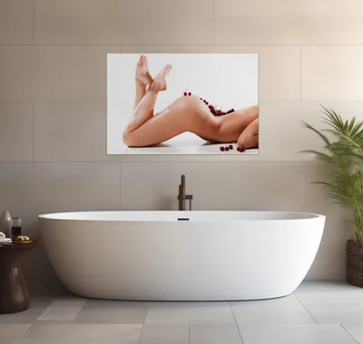 Produktbild von Wallario wasserfestes Poster selbstklebend 91,50 x 61 cm, Kirschen auf dem Rücken einer nackten Frau, Badezimmerposter Spritzschutz mit Hochglanzoberfläche in Glasoptik